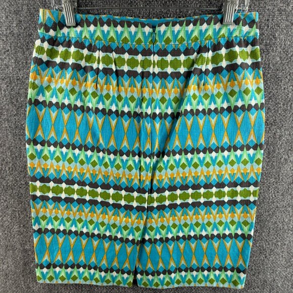 J Crew Pencil Skirt Women Green Blue Geometric Size 6 Back Zip Cotton Office - Picture 14 of 16